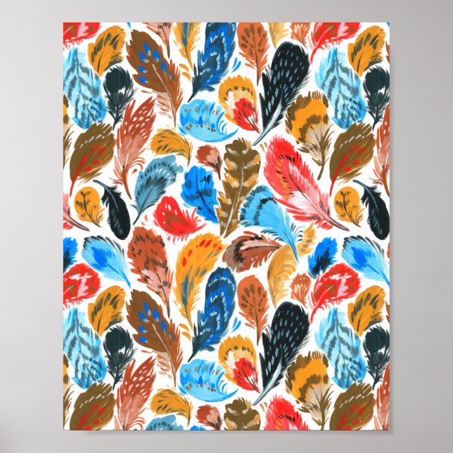 Bright mönster med fågelfjädrar poster (Framsidan)