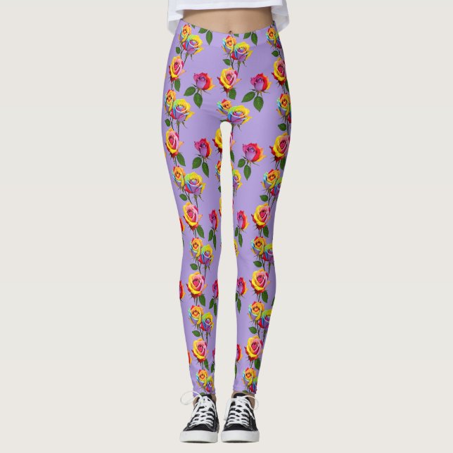 Bright Multicolored Roses In Rainbow Shades  Leggings (Framsida)