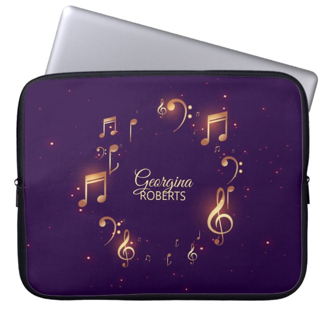 Bright Musik noter och anpassat namn Laptop sleeve (Framsidan)