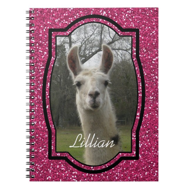 Bright N Sparkling Llama i Shock rosa Anteckningsbok (Framsidan)