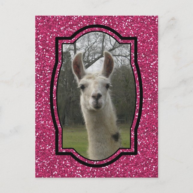 Bright N Sparkling Llama i Shock rosa Vykort (Framsida)