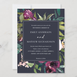 BRIGHT NAVY  BURGUNDY BLOMMIGT BUNCH BRÖLLOP INBJUDNINGAR