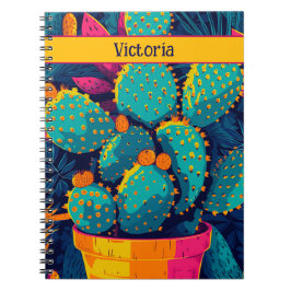 Bright Neon Cactus Vibrant Southwest Illustration Anteckningsbok