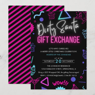 Bright Neon Dirty Santa Gift Exchange Party Inbjudningar