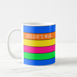 BRIGHT NEON FLUORESCENT FÄRG STRIPED LINJER TEXT KAFFEMUGG