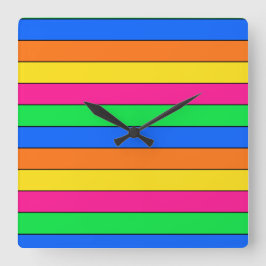 BRIGHT NEON FLUORO FÄRG ROSA GULT ORANGE LINJER FYRKANTIG KLOCKA