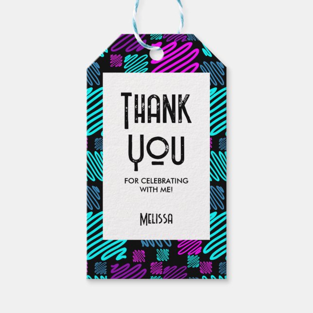 Bright Neon Geometric Mönster Black Tack Presentetikett (Framsidan)