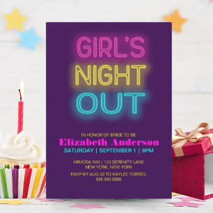 Bright Neon Glow Bachelorette Party Girls' Natt Inbjudningar