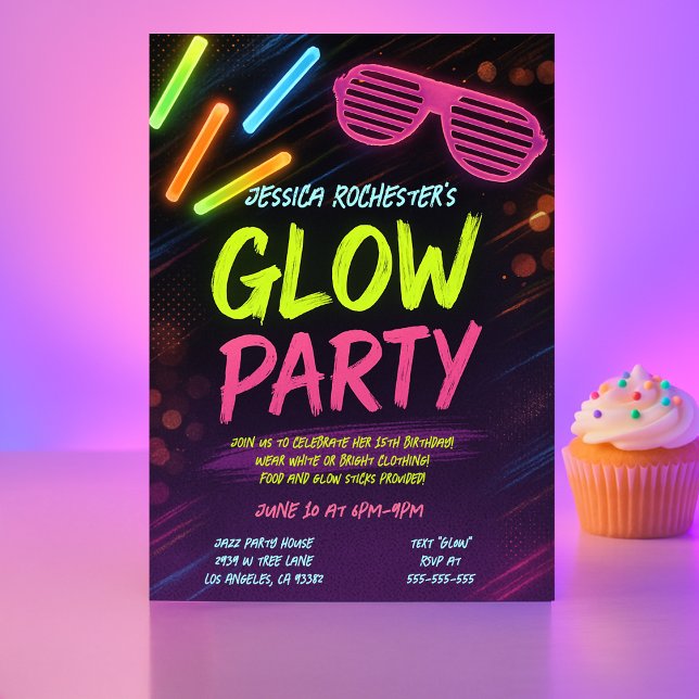 Bright Neon Glow Party Birthday Inbjudningar (Skapare uppladdad)