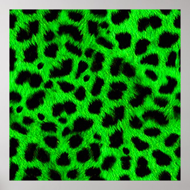 BRIGHT NEON GRÖNT LIME BLACK ANIMAL PRINT MÖNSTER POSTER (Framsidan)