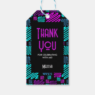 Bright Neon Lila Blue Geometric Tack Presentetikett