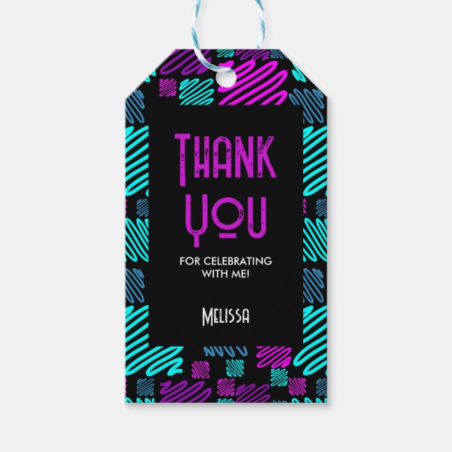 Bright Neon Lila Blue Geometric Tack Presentetikett (Framsidan)