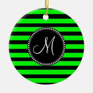 Bright Neon Lime Green and Black Rand Julgransprydnad Keramik