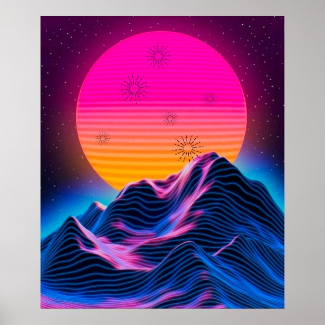 Bright Neon Mountains Dusk to Dawn Poster (Framsidan)