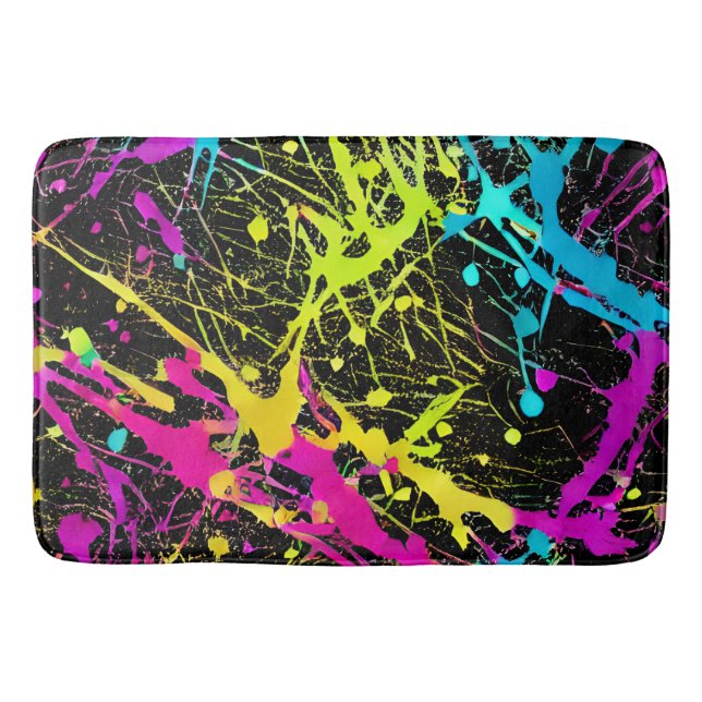 Bright Neon Paint Splatter Badrumsmatta (Framsidan)