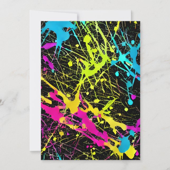 Bright Neon Paint Splatter Julkort (Framsida)