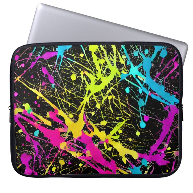 Bright Neon Paint Splatter Laptop Fodral (Framsidan)