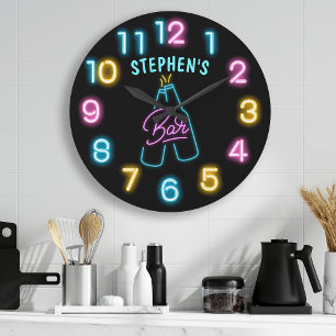 Bright Neon Personlig Beer Pub Stor Klocka