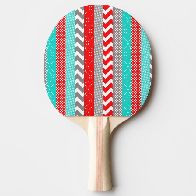 Bright Neon Red and Teal Geo Rand Pingisracket (Framsidan)