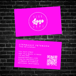 Bright Neon Rosa Anpassningsbar Company Logotyp QR Visitkort