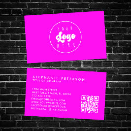 Bright Neon Rosa Anpassningsbar Company Logotyp QR Visitkort
