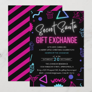 Bright Neon Secret Santa Gift Exchange Party Inbjudningar