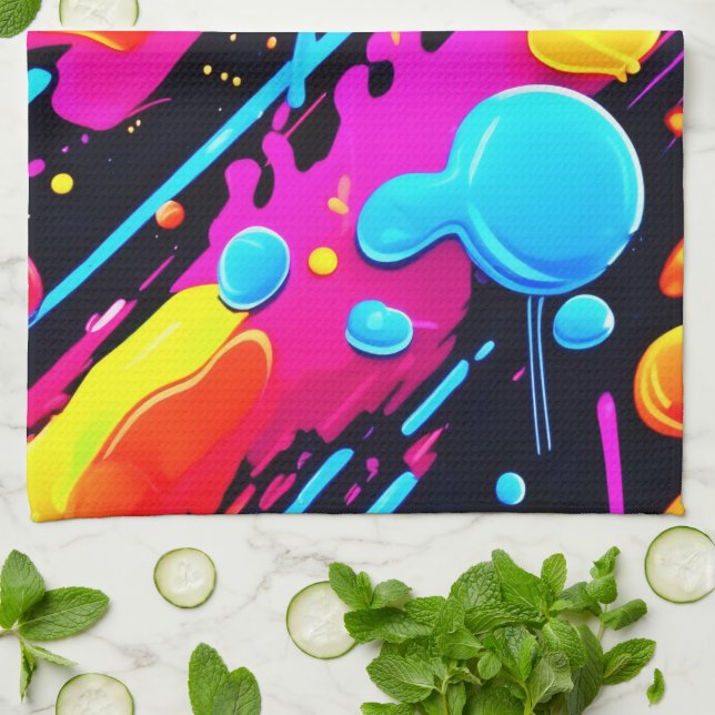 Bright Neon Stänk i Abstrakt Art Kökshandduk (Vikta)