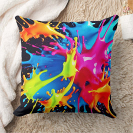Bright Neon Stänk i Abstrakt Art Kudde