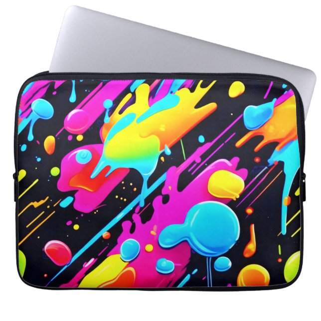 Bright Neon Stänk i Abstrakt Art Laptop Fodral (Framsidan)