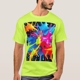 Bright Neon Stänk i Abstrakt Art T Shirt