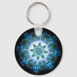 Bright Neon Starburst Kaleidoscope i Blue Nyckelring