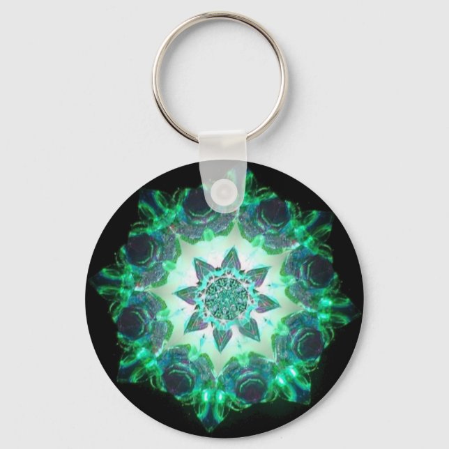 Bright Neon Starburst Kaleidoscope i Grönt Nyckelring (Framsida)