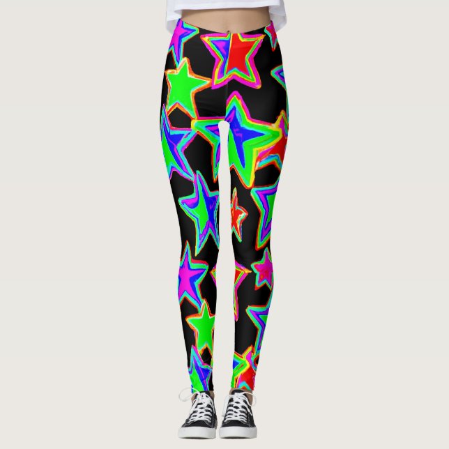 Bright Neon Starlight Mönster Leggings (Framsida)