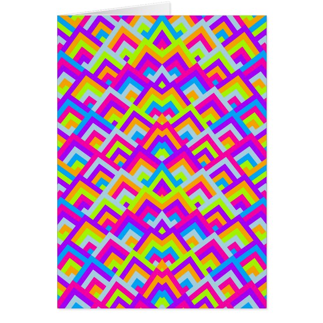 Bright Neons Zigzag Symmetric Peeks Mönster Hälsningskort (Framsidan)
