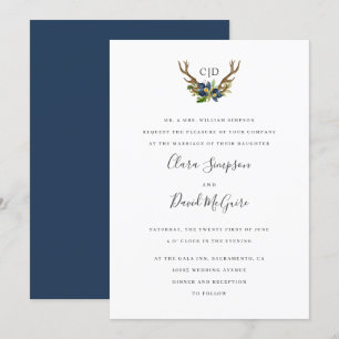 Bright Oak monogram Acorn och Antlers bröllop Inbjudningar