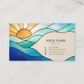 Bright Ocean Sunrise Stained Glass Business Card Visitkort