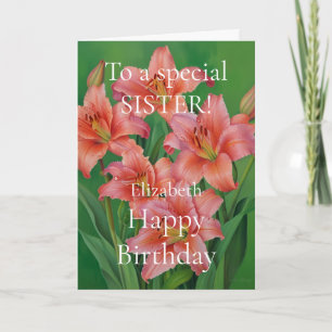 Bright och Cute Rosa Lilies Grattis på födelsedage Kort