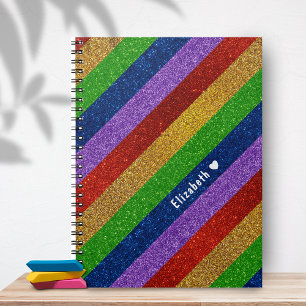 Bright och Sparkly Rainbow Faux Glitter Stripe Anteckningsbok