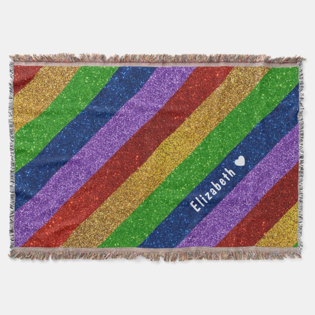 Bright och Sparkly Rainbow Faux Glitter Stripe Filt (Framsidan)