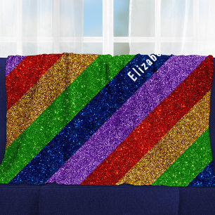 Bright och Sparkly Rainbow Faux Glitter Stripe Fleecefilt