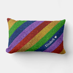 Bright och Sparkly Rainbow Faux Glitter Stripe Lumbarkudde