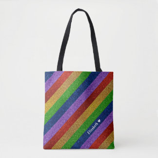 Bright och Sparkly Rainbow Faux Glitter Stripe Tygkasse