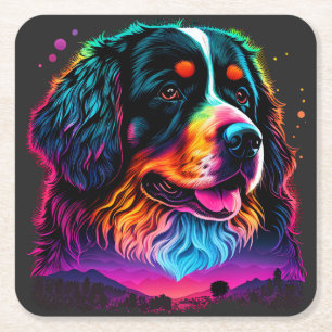 Bright och vackert Bernese Mountain Hund Underlägg Papper Kvadrat