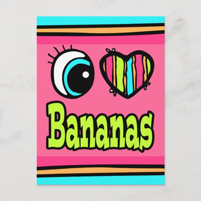 Bright Öga Heart I Kärlek Bananas Vykort (Framsida)