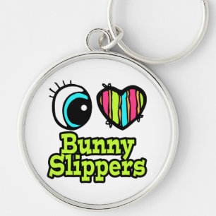 Bright Öga Heart I Kärlek Bunny Tofflor Rund Silverfärgad Nyckelring