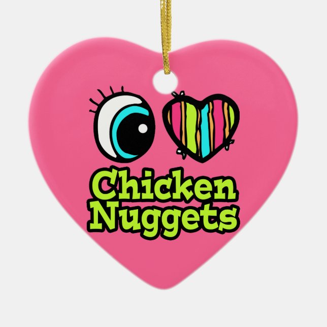 Bright Öga Heart I Kärlek Chicken Nuggets Julgransprydnad Keramik (Framsidan)