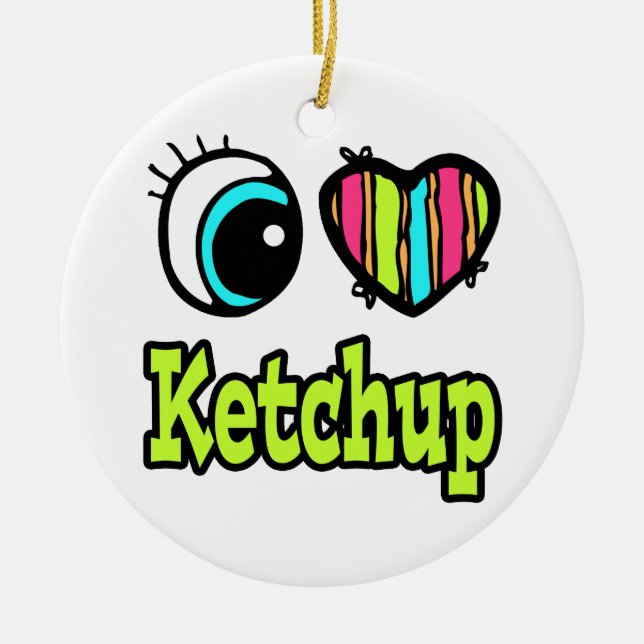 Bright Öga Heart I Kärlek Ketchup Julgransprydnad Keramik (Framsidan)