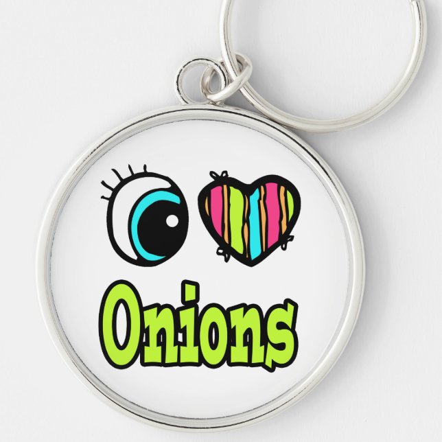 Bright Öga Heart I Kärlek Onions Rund Silverfärgad Nyckelring (Framsidan)