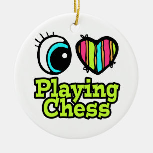 Bright Öga Heart I Kärlek spelar schack Julgransprydnad Keramik
