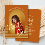Bright Orange Arch Photo 21st Birthday Party Inbjudningar<br><div class="desc">Fira i stil med vår Orange Arch Photo 21:a födelsedagsinbjudan. Med framsidan kan du visa ditt favoritfoto, som framhävs med fet stil och öga-format. På baksidan hittar du plats för detaljerna kring party, som alla är helt anpassade till kostym dina behov. Den här inbjudan skryter med en minimalistisk men slående...</div>